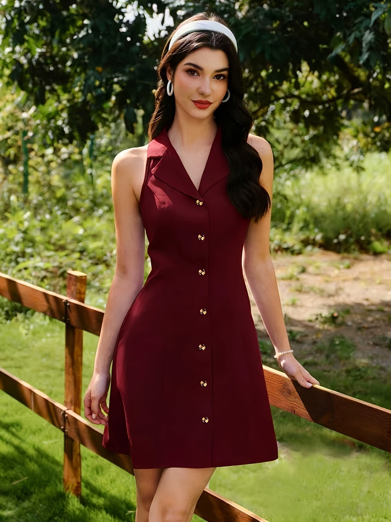 Dam Klänning Ärmlös Knappstängning