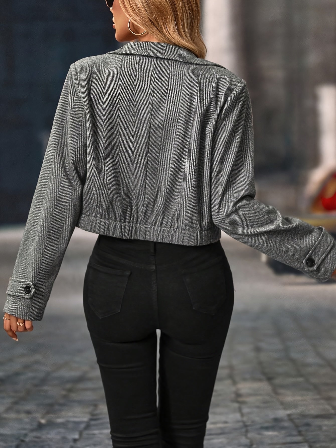 Dam Cropped Jacka Fiskbensmönstrad