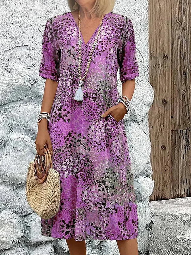 Dam Midiklänning Kortärmad V-Ringad